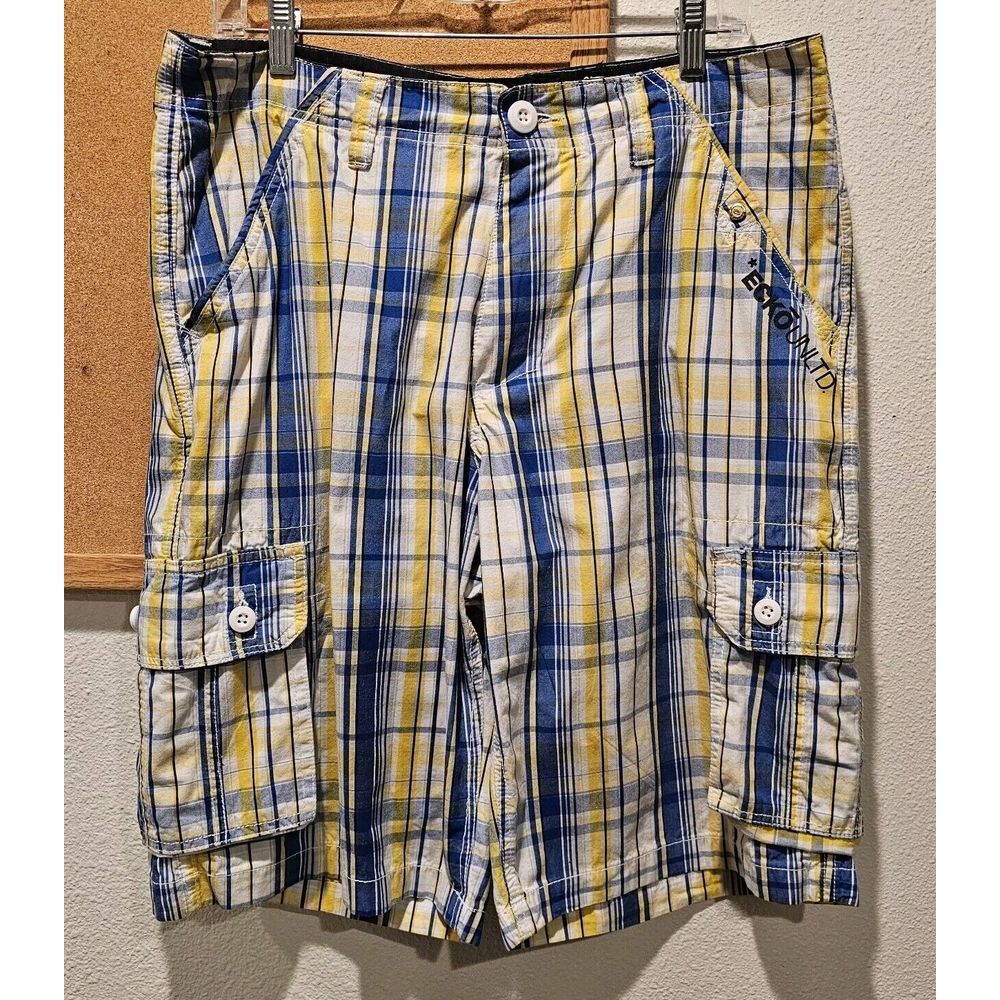 Vtg‎ Y2K Ecko Unltd. Mens Classic Fit Blue Plaid Cargo Shorts Size 40